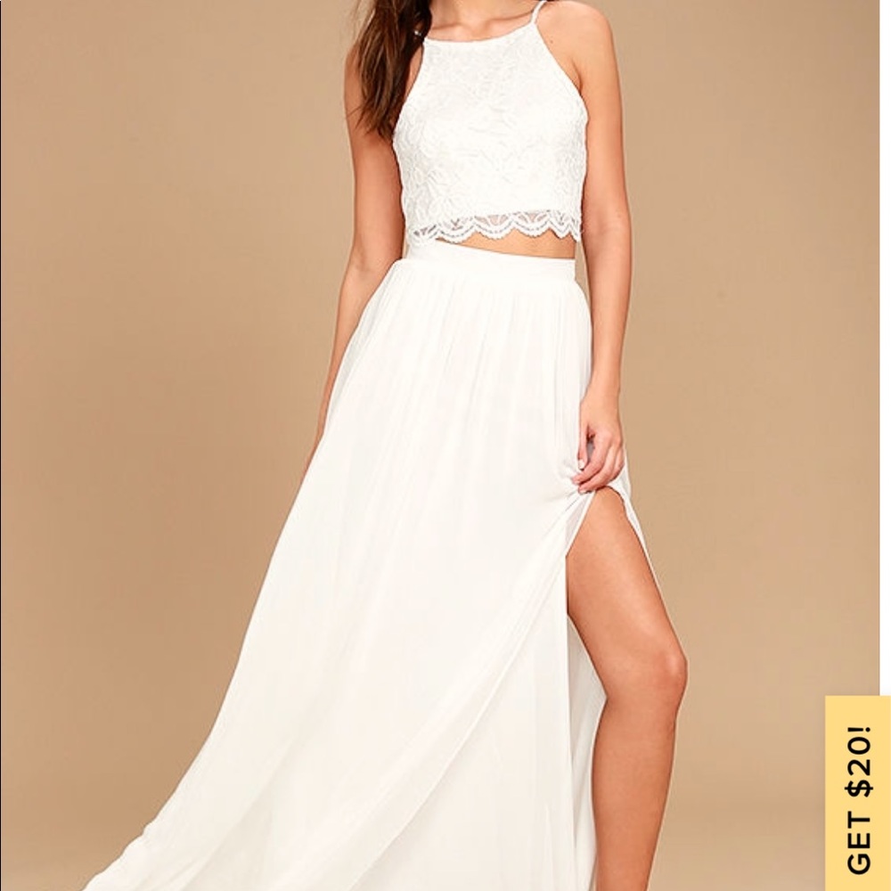 WHITE LACE TWO-PIECE MAXI DRESS